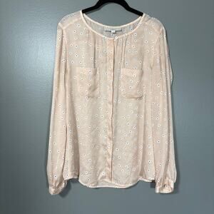 Ann Taylor LOFT Woman's Pale Pink Daisy Silky Top - Large - Minimalist Preppy